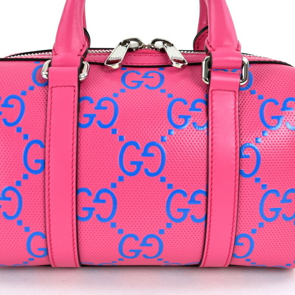 Gucci GG Embossed Duffel Bag Leather Crossbody Fuchsia Pink Blue - Picture 6 of 16